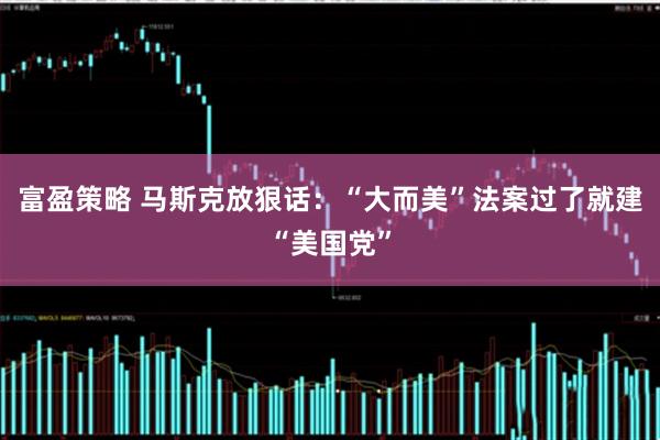 富盈策略 马斯克放狠话：“大而美”法案过了就建“美国党”